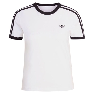 adidas阿迪达斯女子三条纹百搭运动休闲修身圆领短袖T恤KD3683