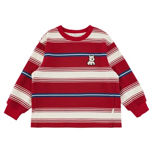 幼悠女童2026春季新款长袖圆领撞色条纹卫衣潮流百搭儿童小狗上衣