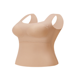 都市丽人保暖内衣背心女款带胸垫无痕发热打底上衣免穿文胸秋冬季