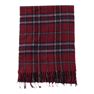 圣雪绒秋冬新款100%山羊绒苏格兰红蓝灰格纹流苏围巾