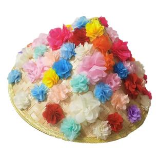 儿童舞台表演彩色满花朵草帽子定制款成人舞蹈表演道具竹编斗笠帽