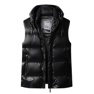 狄斯仑羽绒服马甲男士2025冬季新款高端时尚可脱卸帽立领黑金马夹