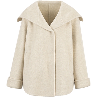 衣香丽影灰色海军领羊驼毛大衣女中长款2025冬装新款双面呢子外套