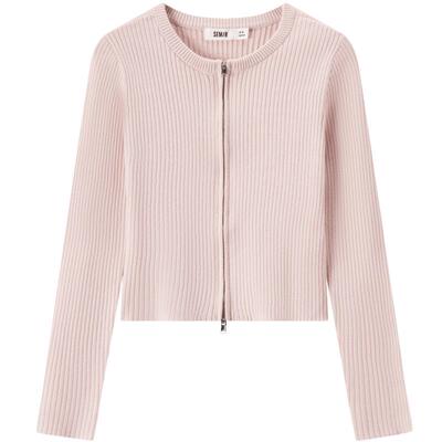 森马纯色紧身正肩短款针织开衫女