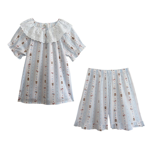棉绸睡衣女小清新夏季薄款大码家居服韩版甜美短袖人造棉学生套装
