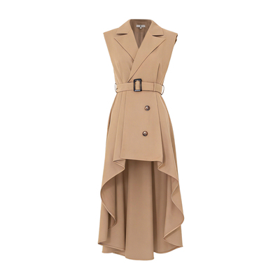 MD依诺【巴黎秀场】2026夏季一片式百褶拼接欧美风纽扣无袖连衣裙