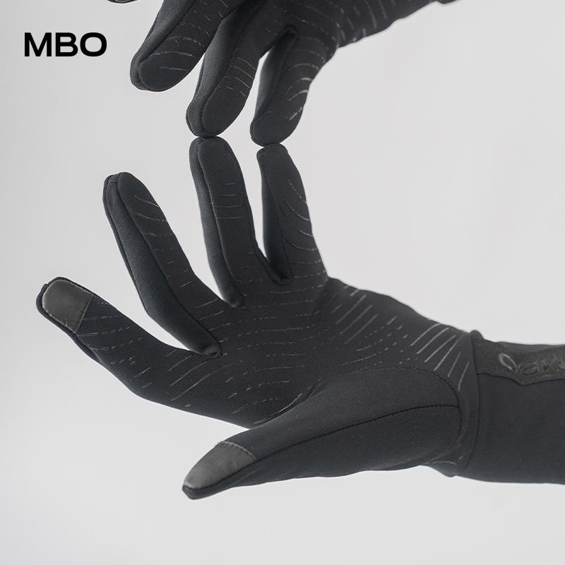MBO男女保暖抓绒长指手套风帆秋冬黑色户外防震公路车骑行手套