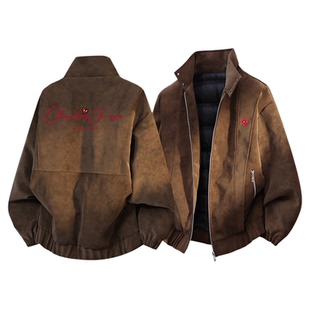 查尔斯桃心立领PU皮90鸭绒羽绒服男女冬季加厚保暖解构防寒外套潮