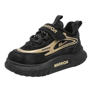 回力童鞋男童冬鞋2025新款秋冬款皮面防水运动鞋保暖黑色加绒棉鞋