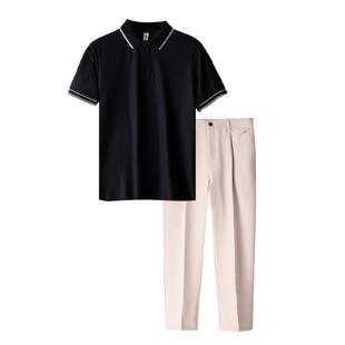 高端套装男2026春夏新款速干痞帅Polo衫短袖t恤男款高级感裤子