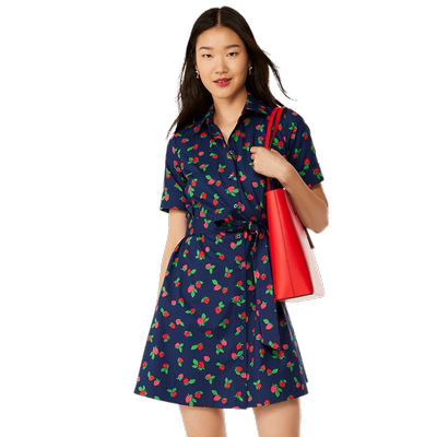 katespade短袖草莓印花连衣裙