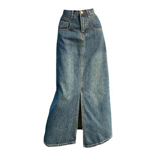 清仓秒杀~品牌折扣专柜撤回女装开叉牛仔半身裙辣妹半裙腰中长款