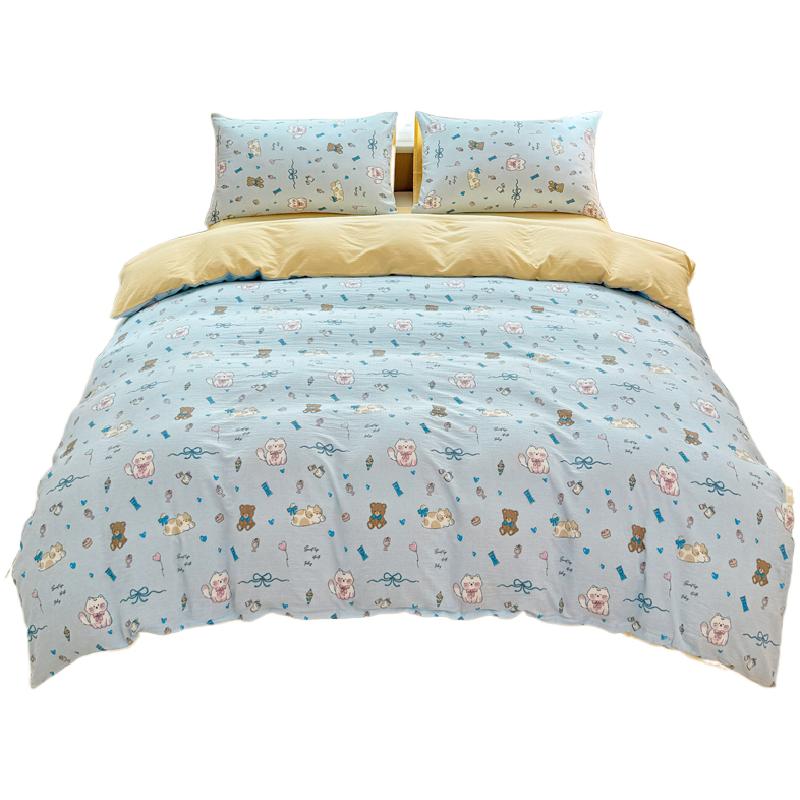 床上四件套2026新款双层纱床单被套学生宿舍三件套非全棉纯棉春秋