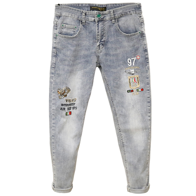 网红刺绣潮牌春秋新款九分牛仔裤