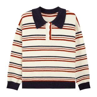 左西童装女童毛衣POLO衫儿童条纹针织衫秋冬季2025新款大童毛线衣
