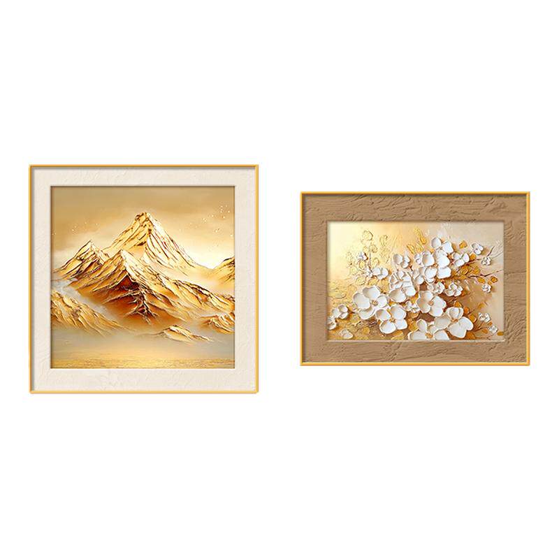 背靠金山卧室床头画肌理感金箔画