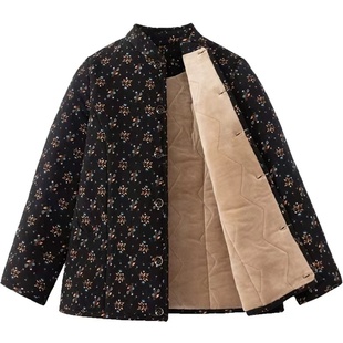 妈妈加绒衬衫领外套中老年女装秋冬短款棉衣灯芯绒轻薄保暖小棉袄