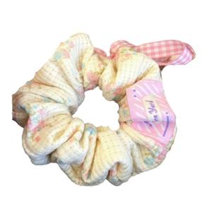 高颜值韩系奶油感奶黄色发圈小众华夫格蝴蝶结丝带大肠圈发绳头绳