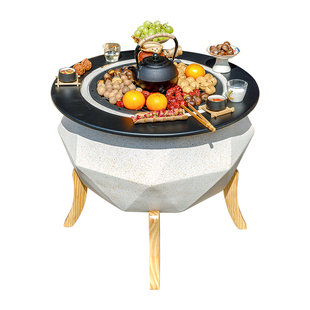 庭院烤火炉围炉煮茶户外炭烤氧化镁电烤炉室内烧烤桌取暖火盆套装