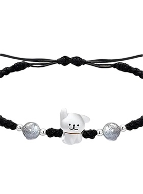 老凤祥足银可爱线条小狗手链女款小众纯银编织手串生日礼物送女友