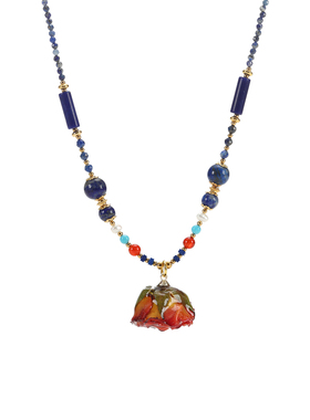 珞石青金石花朵吊坠锁骨链项链女