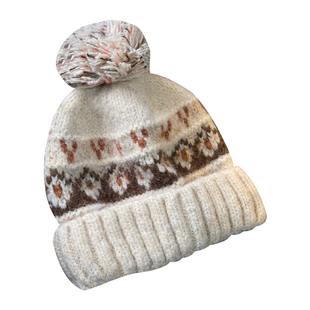 费尔岛风复古提花毛球针织帽女冬季新款加厚保暖防寒显脸小包头帽