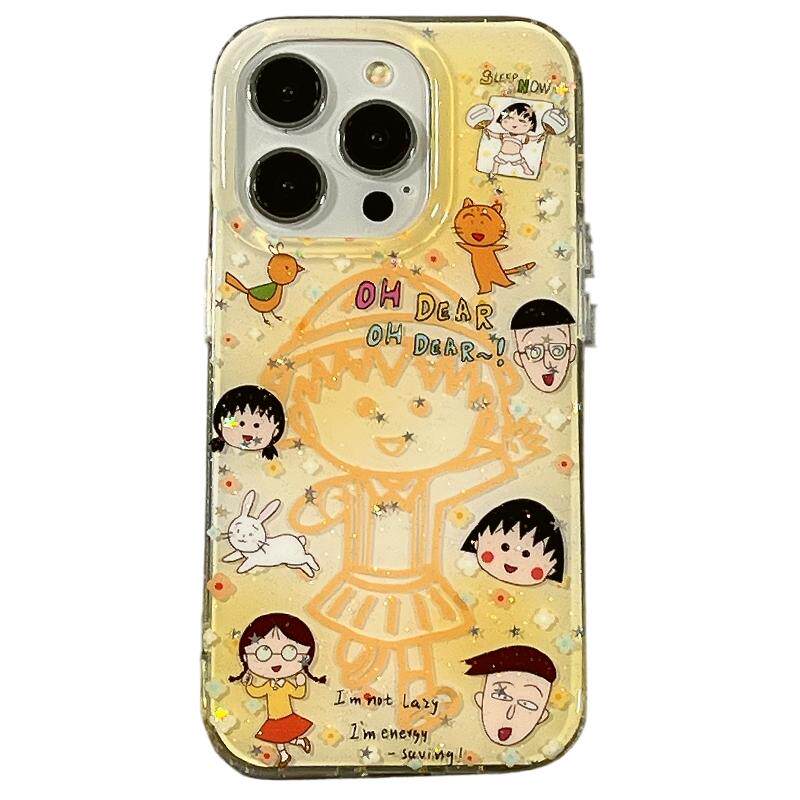 可爱卡通少女樱桃小丸子适用苹果16promax手机壳iphone15pro新款13小众14promax硅胶14带链条16