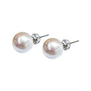 方糖家 媲美海水akoya强光伴彩人造珍珠纯银耳钉轻奢高级感耳环女