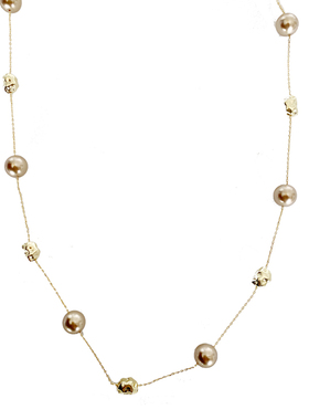 贵里贵气的摩卡金色珍珠毛衣链