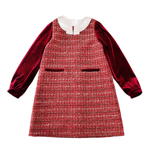 胖女童加绒连衣裙秋冬加肥加大码宽松小香风红色拜年公主喜庆裙子