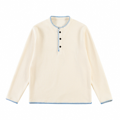 Eu一字绣氛围针织华夫格亨利衫