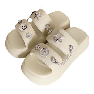 细细条 增高厚底y2k辣妹风链条星星双带拖鞋女士夏季外穿沙滩凉拖