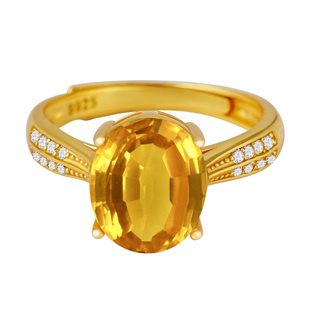 宫里上新黄水晶戒指女天然宝石戒指纯银食指戒指环旺财生日礼物