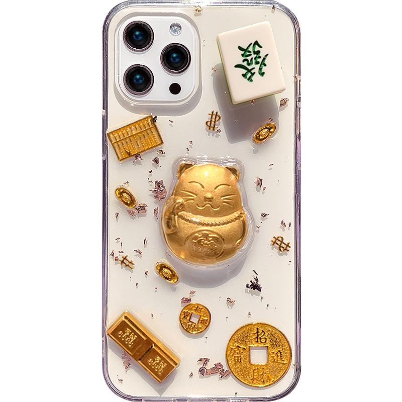 適用蘋果16原創(chuàng)手機(jī)殼iphone15promax新款14滴膠13金箔xr防摔8plus透明xs保護(hù)套mini硅膠7好運(yùn)se麻將12招財(cái)貓