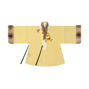 瞳莞原创一举夺葵直领对襟大袖短袄毛呢外套向日葵汉服马面裙套装