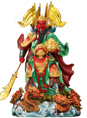 彩绘提刀关二爷站龙关公神像摆件家用供奉武财神九龙关公招财摆件