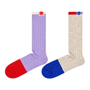 Happy Socks潮牌秋季款袜子男女多巴胺时尚羊毛拼接格纹袜中筒袜