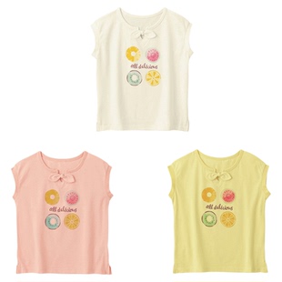 千家原单童装 夏款女童领口可爱蝴蝶结设计印花棉质短袖连肩袖T恤