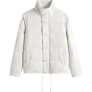 HIM汉崇 仿麂皮绒短款可拆卸袖休闲立领羽绒服【白鸭绒】2025冬季