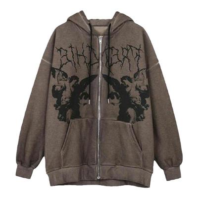 外套女秋冬2025年新款加绒加厚宽松开衫复古连帽日系上衣服潮ins