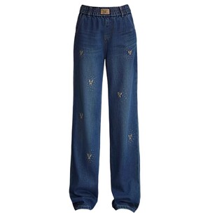 窄版阔腿牛仔裤女秋冬季2025年新款加绒高腰满天星水钻直筒裤爆款