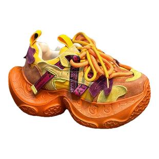 磨砂真皮系带松糕厚底老爹鞋女2025新款百搭小个子增高休闲运动鞋