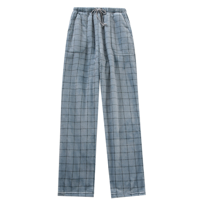 法兰绒男士格子家居裤宽松加厚