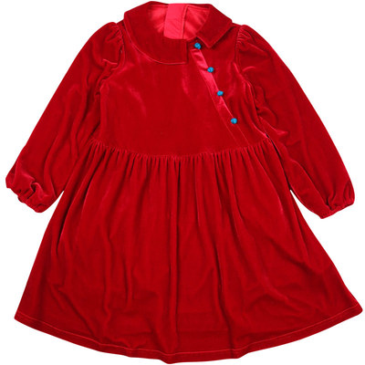 女童红色新年衣服冬季加绒连衣裙