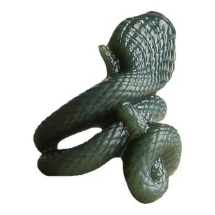 新款和田玉蛇戒指新疆细料青玉灵蛇玉石扳指男士女士玉器指环带证