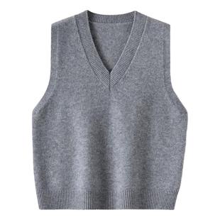 2025秋冬100%纯羊毛针织马甲女v领宽松无袖羊绒毛衣背心叠穿外搭
