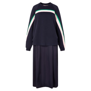 ALL BEINGS26SS新款立体剪裁藏青茧型卫衣式宽松显瘦连衣裙套装女