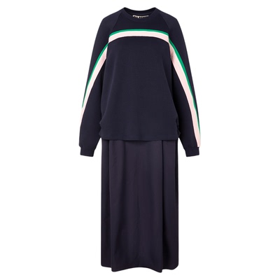 ALL BEINGS26SS新款立体剪裁藏青茧型卫衣式宽松显瘦连衣裙套装女