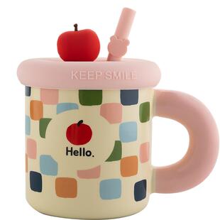 生日礼物杯子带盖带吸管陶瓷马克杯送闺蜜特别好看的家用喝水杯子