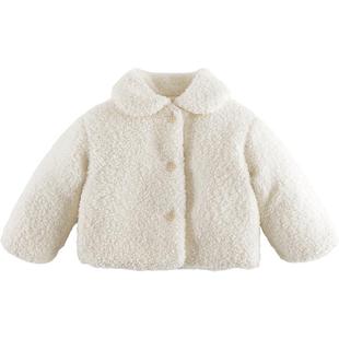 马克珍妮女童复古仿羊羔毛红色棉衣儿童夹棉外套冬装新款241098